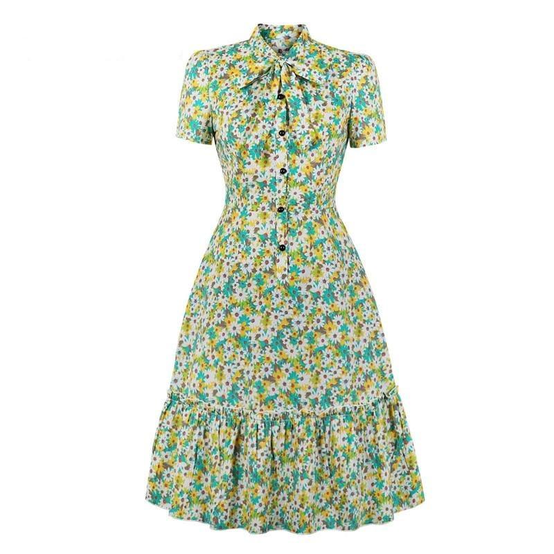 Grünes Kurzarm-Vintage-Kleid