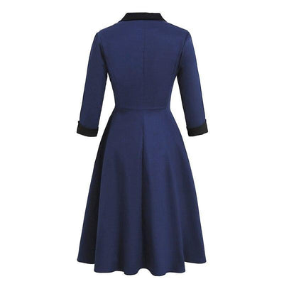 Marineblaues, langärmliges Vintage-Kleid
