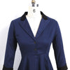 Marineblaues, langärmliges Vintage-Kleid