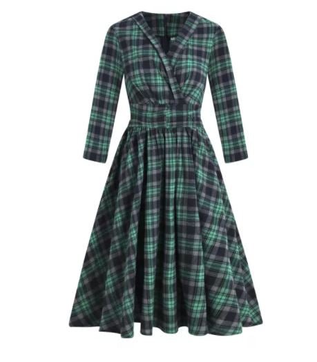 Langärmliges Vintage-Kleid Grün