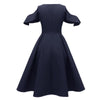 Marineblaues Vintage-Kleid mit Rüschenkragen