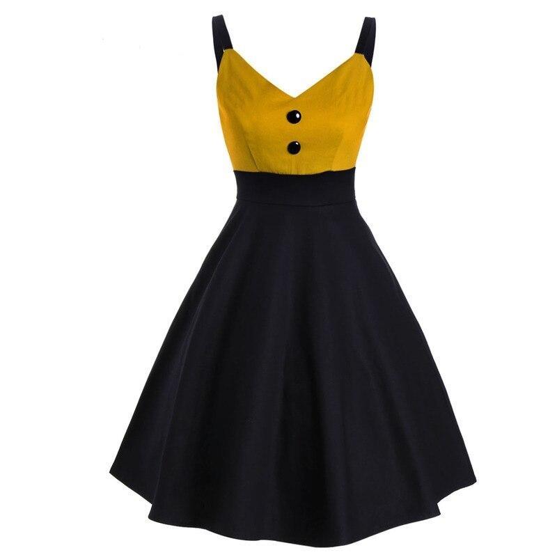 Gelbes Midi-Vintage-Kleid