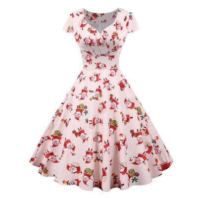 Rosa Plus-Size-Weihnachts-Vintage-Kleid
