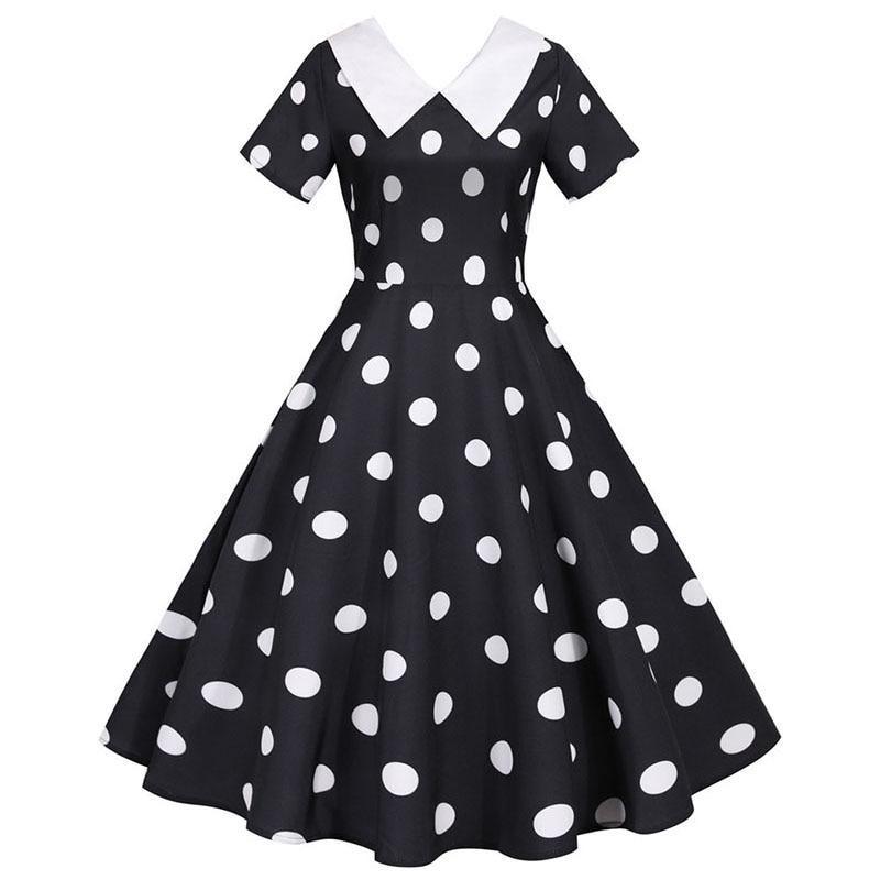 Schwarzes Vintage-Kleid mit weißen Punkten