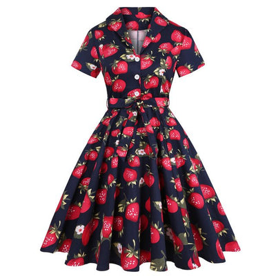 Erdbeer-Pin-Up-Vintage-Kleid