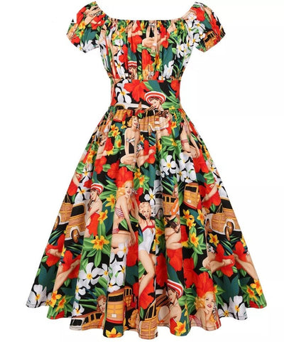 Weißes Vintage-Pin-Up-Kleid in Übergröße