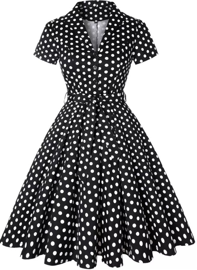 Vintage Pin Up Schwarzes Polka Dot Kleid