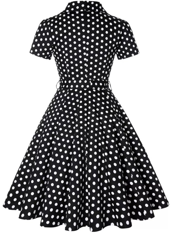 Vintage Pin Up Schwarzes Polka Dot Kleid
