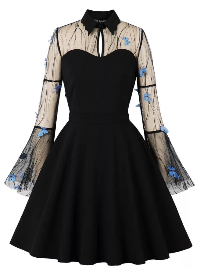 Vintage-Kleid mit Pin-Up-Schmetterlingen