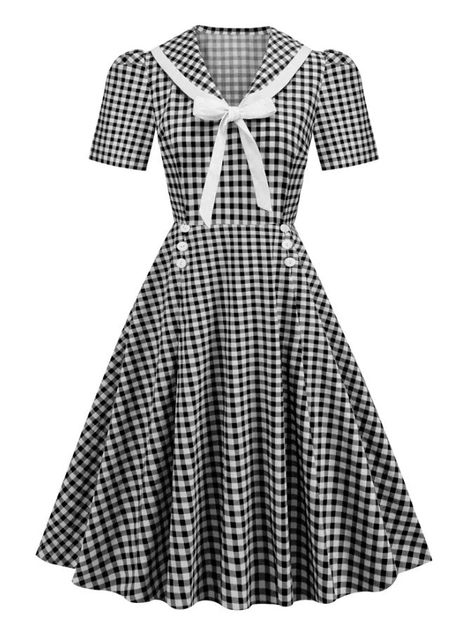 Vintage Kariertes Pin-Up-Kleid Schwarz