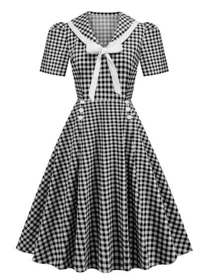Vintage Kariertes Pin-Up-Kleid Schwarz