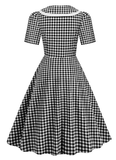 Vintage Kariertes Pin-Up-Kleid Schwarz