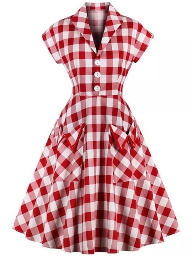 Rot kariertes Vintage Pin-Up-Kleid