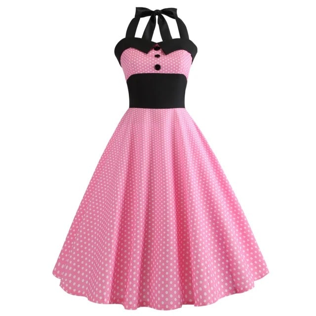 Pin-up-Vintage-Kleid mit rosa Punkten und Punkten
