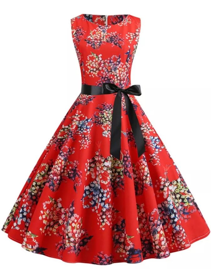 Vintage Pin Up Kleid Rote Blumen