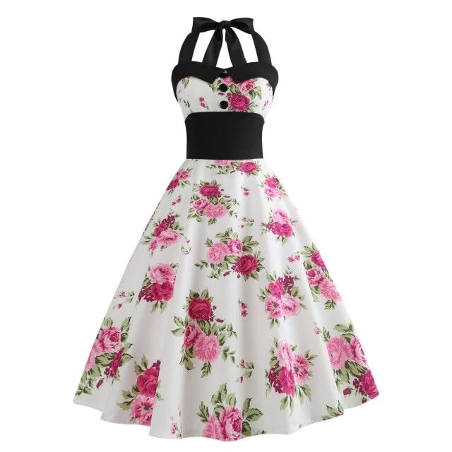 Vintage Pin-Up Weißes Blumenkleid