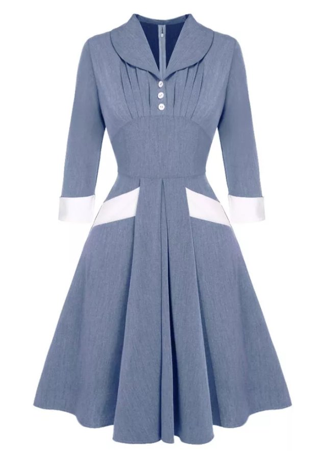 Blaues plissiertes Vintage-Kleid