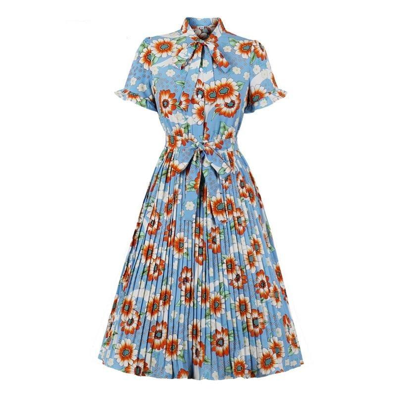 Sky Plissee Vintage Kleid
