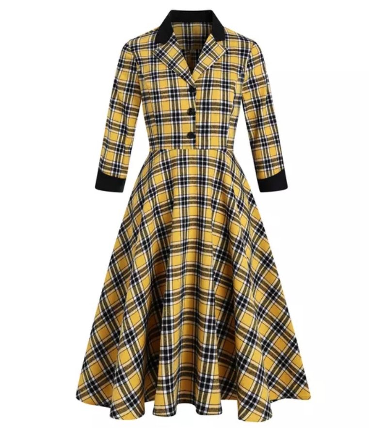 Gelb und schwarz gestreiftes Vintage-Kleid