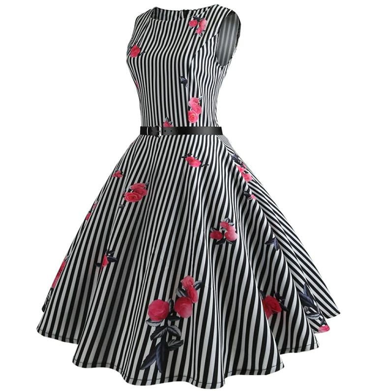 Schwarz-weiß gestreiftes Vintage-Kleid