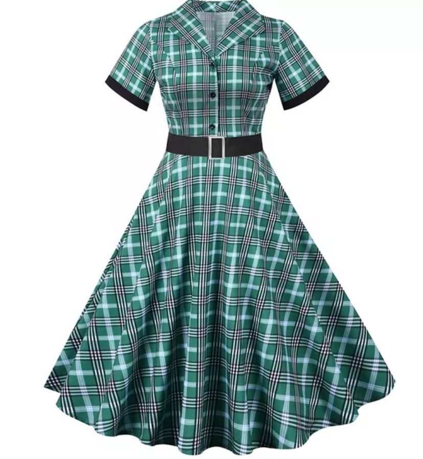 Grün-schwarz gestreiftes Vintage-Kleid