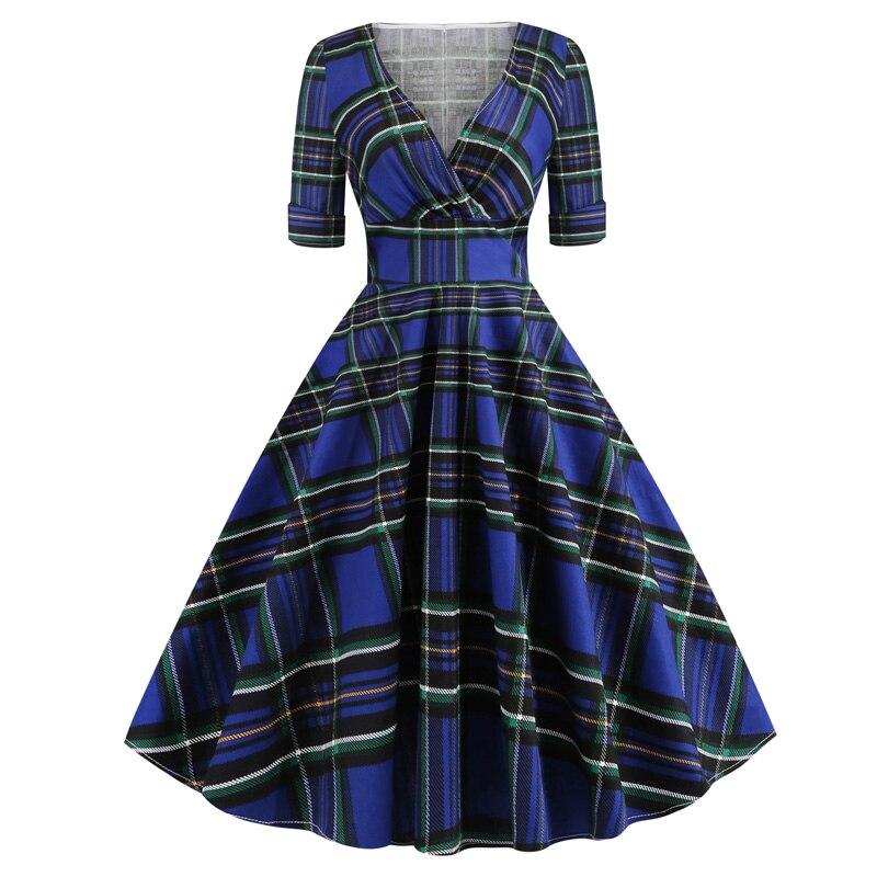 Vintage Rockabilly 50er Jahre Tartanblaues Kleid