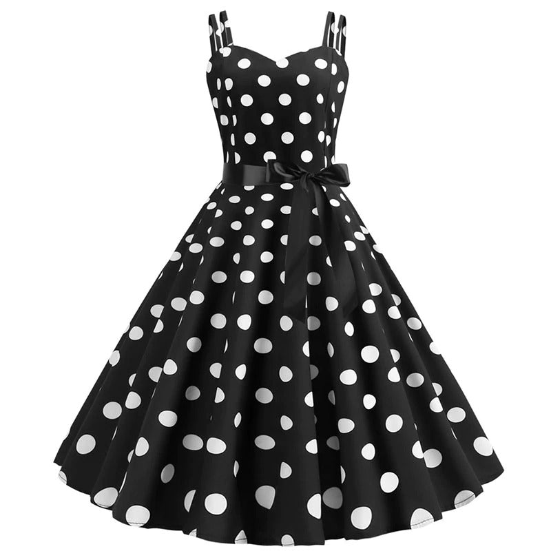 Vintage Rockabilly Schwarzes Polka Dot Kleid