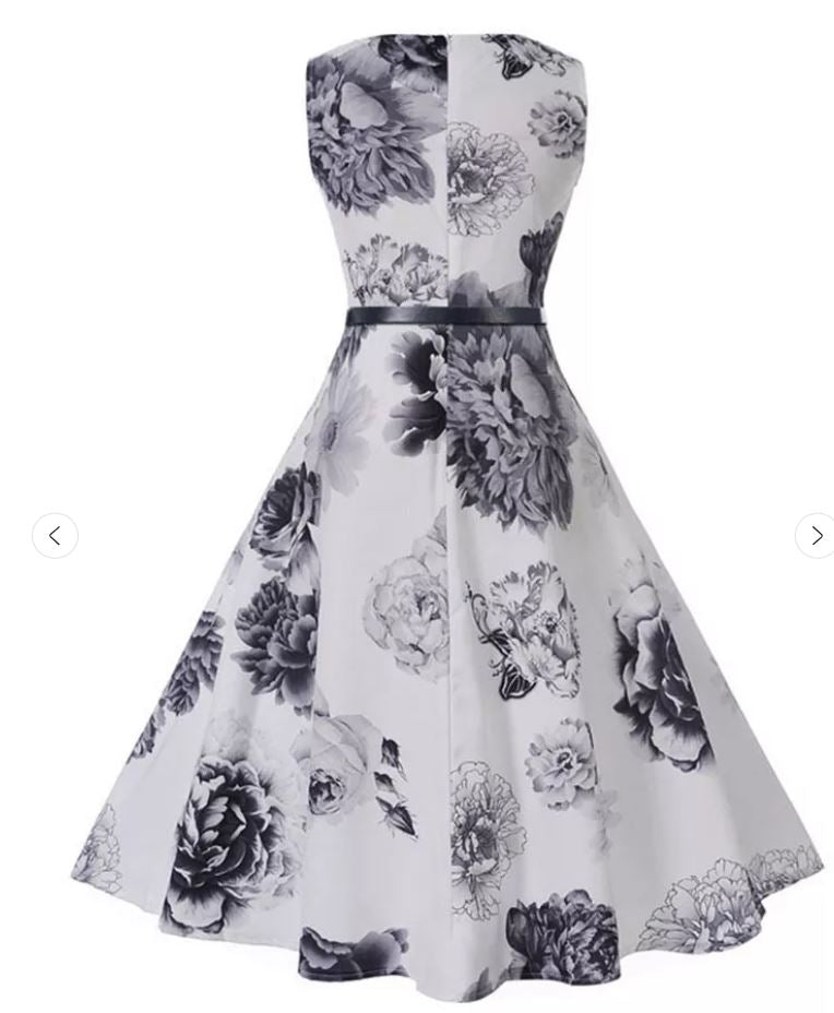 Marineblaues, weißes, romantisches Vintage-Kleid