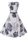 Marineblaues, weißes, romantisches Vintage-Kleid