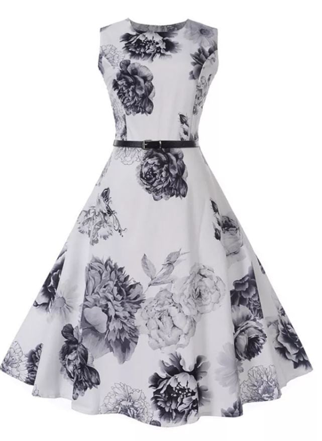 Marineblaues, weißes, romantisches Vintage-Kleid