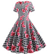 Schwarz kariertes romantisches Vintage-Kleid
