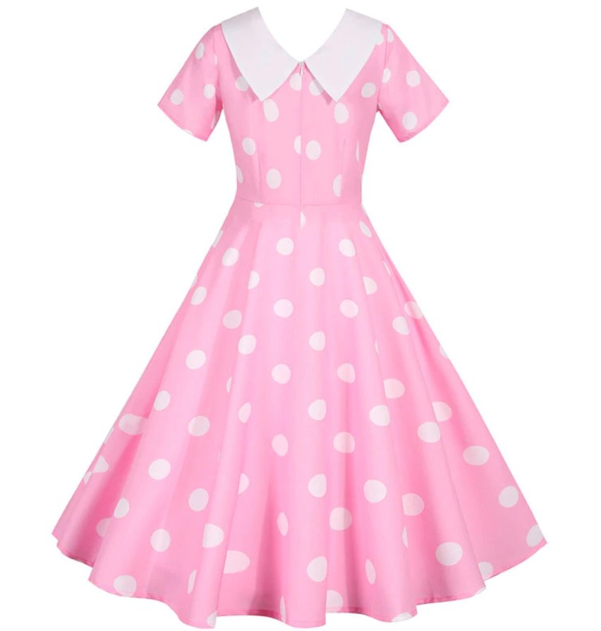 Vintage rosa Kleid mit weißen Punkten