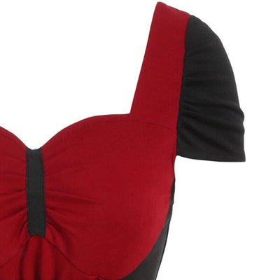 Vintage rotes und schwarzes Spitzenkleid