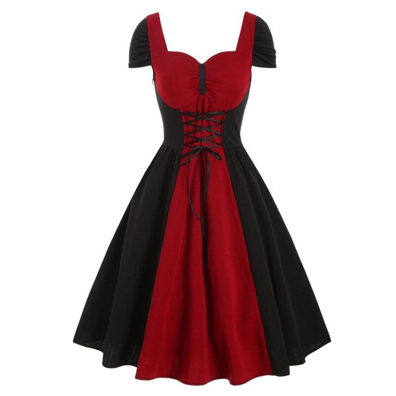 Vintage rotes und schwarzes Spitzenkleid