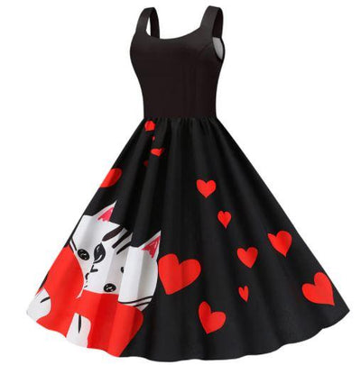 Vintage-Kleid zum Valentinstag mit Katze