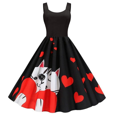 Vintage-Kleid zum Valentinstag mit Katze