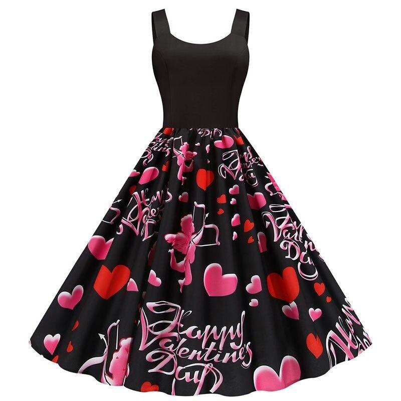 Vintage Schwarzes Amor Valentinstagskleid