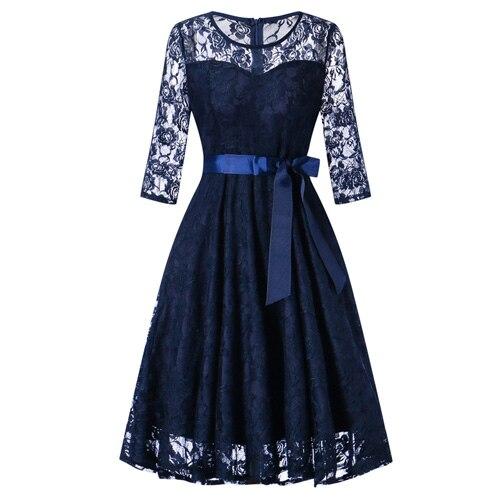 Vintage blaues Langarm-Abendkleid