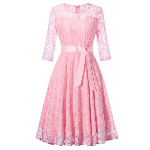 Vintage rosa Langarm-Abendkleid