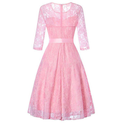 Vintage rosa Langarm-Abendkleid