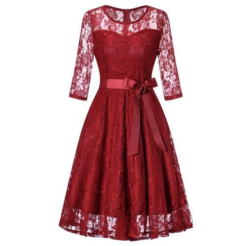 Rotes Vintage-Abendkleid mit langen Ärmeln