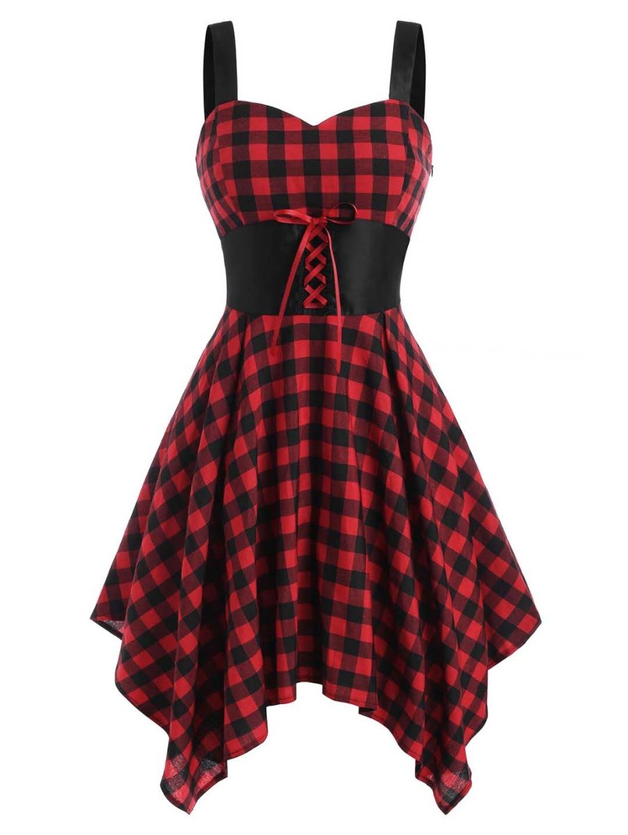Kariertes Vintage-Kleid mit hoher Taille
