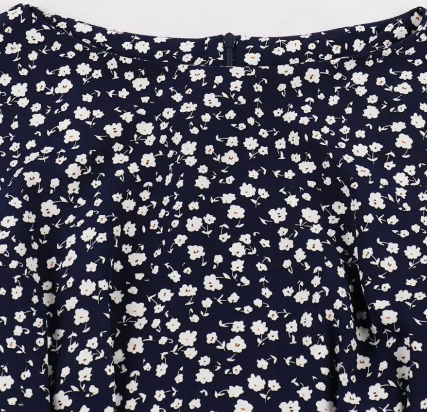 Marineblaues, hoch tailliertes Vintage-Kleid