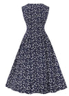 Marineblaues, hoch tailliertes Vintage-Kleid