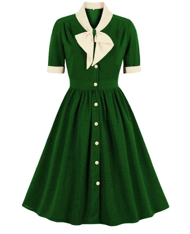 Grünes Vintage-Kleid mit hoher Taille