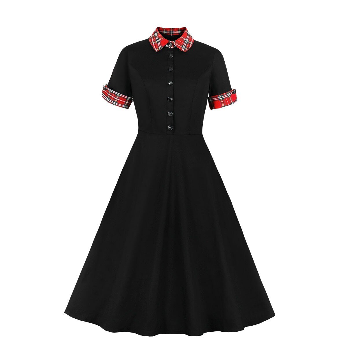 Schwarzes kariertes Vintage-Arbeitskleid