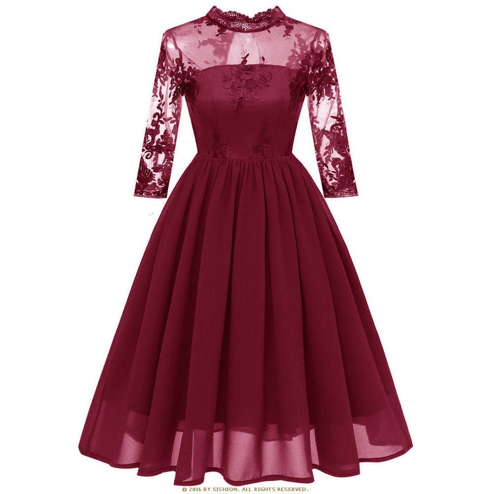 Weinrotes Voile-Vintage-Kleid