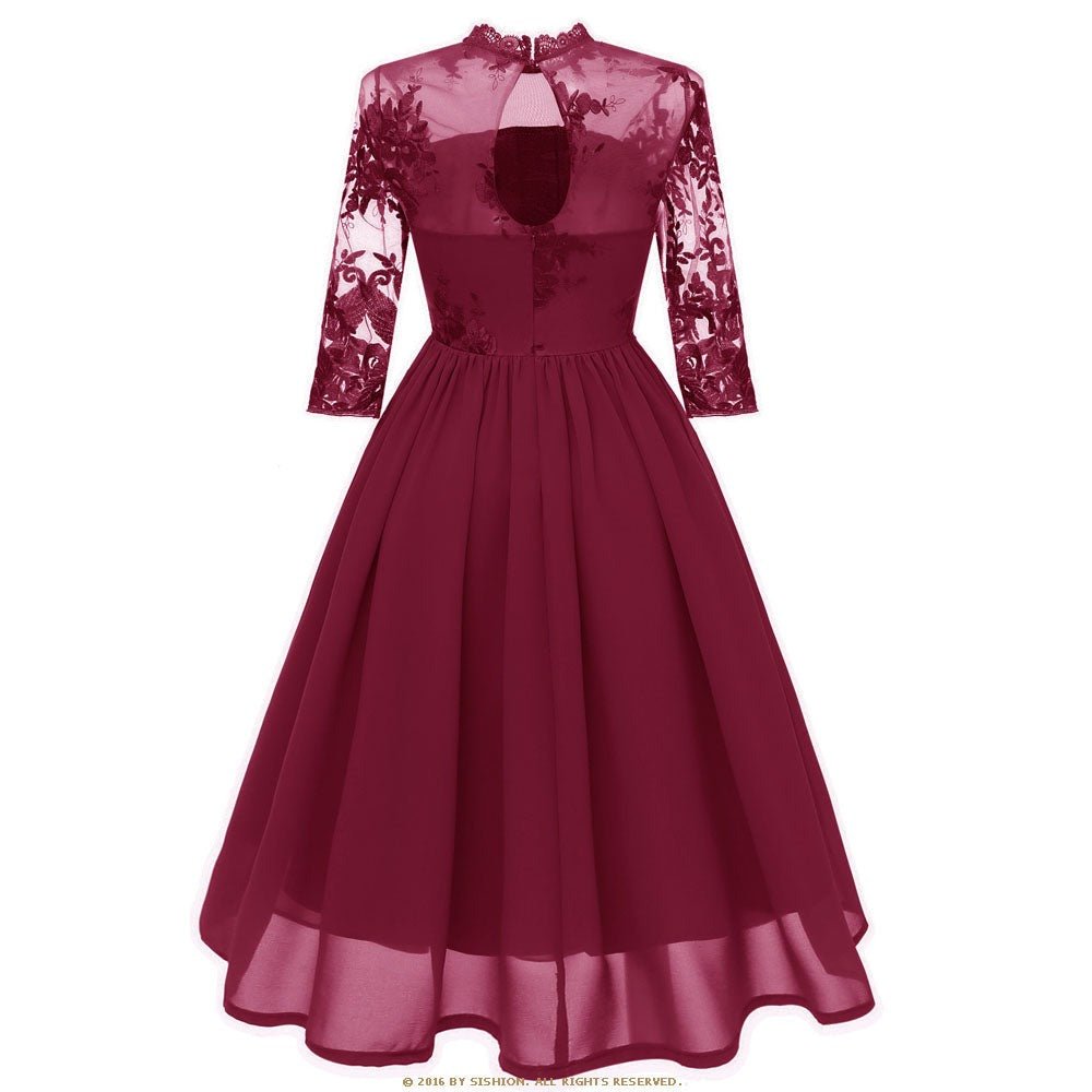 Weinrotes Voile-Vintage-Kleid