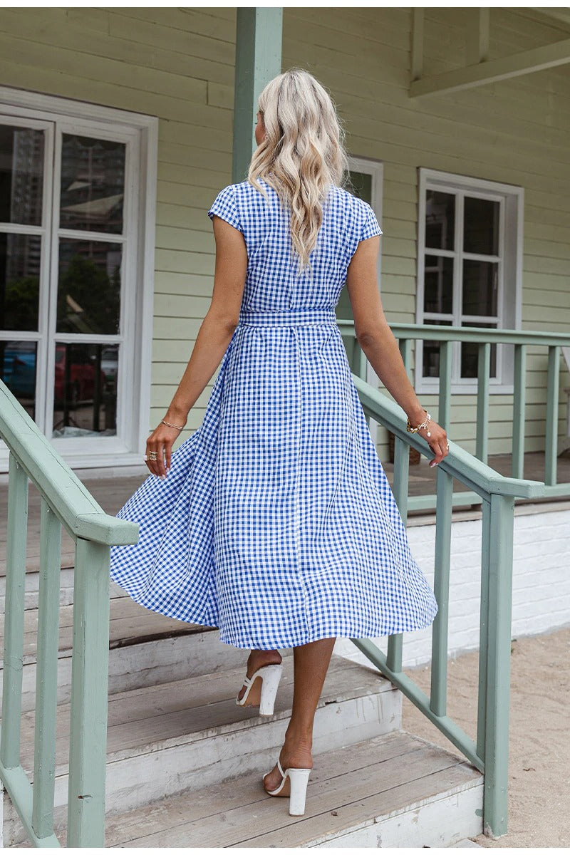 Blaues Gingham-Vintage-Kleid