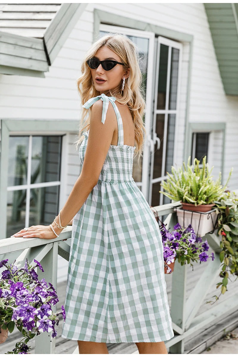 Grünes Gingham-Vintage-Kleid